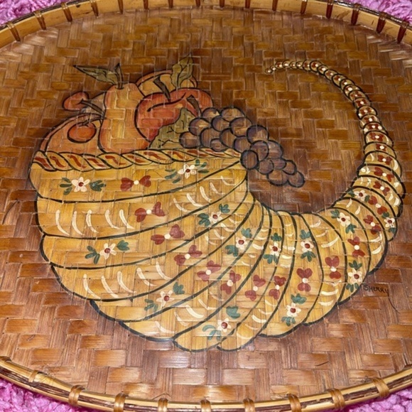 Woven Oval Basket Tray Wall Hanging Cornacopia Cotge Granny Decor Large - Picture 6 of 7